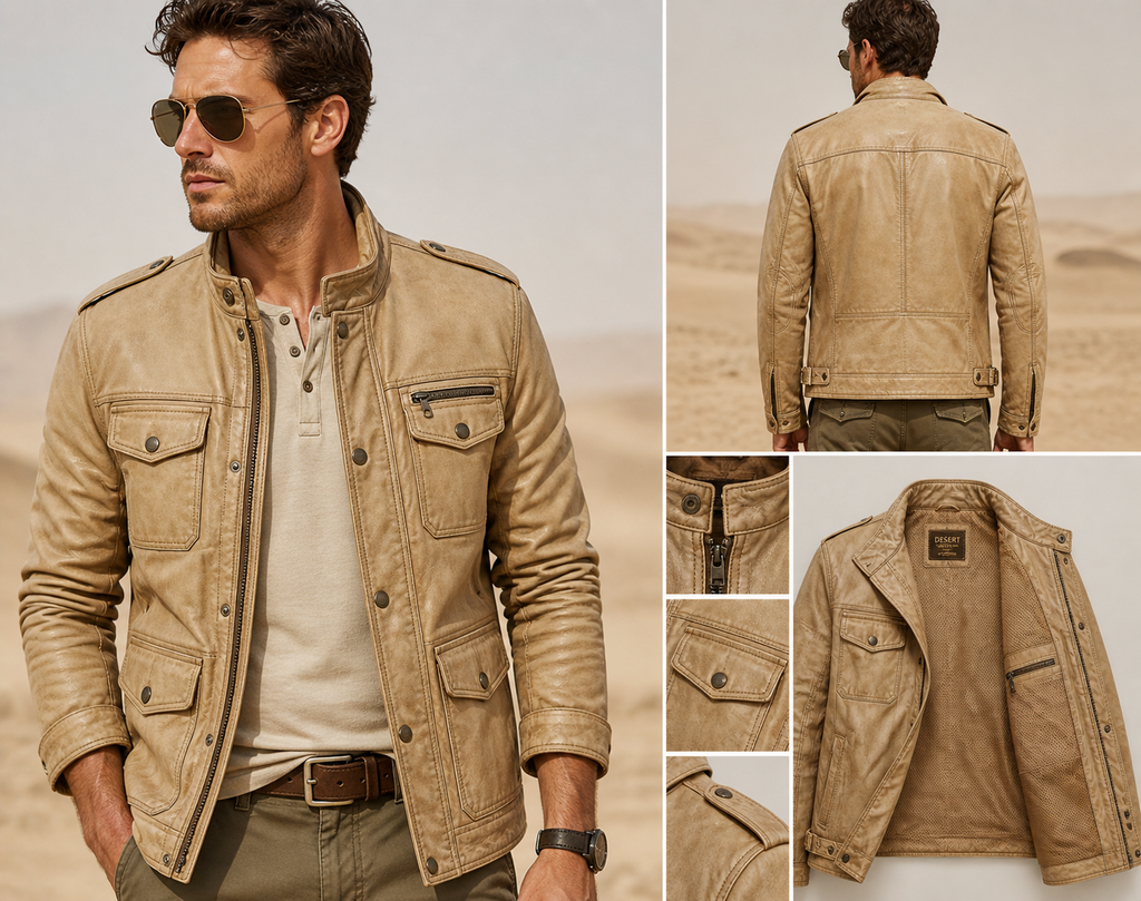 Leather jacket in sand color